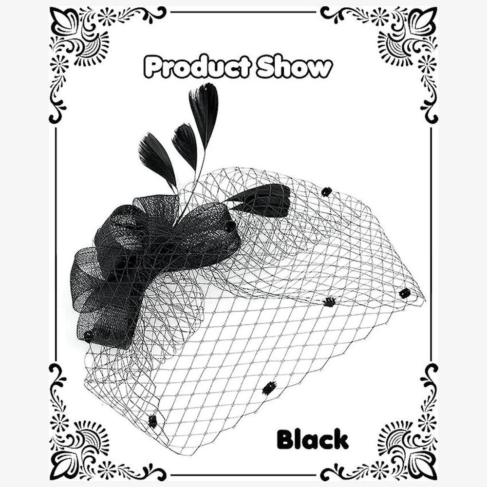 Mesh Feather Fascinators Hat Tea Party-black - Picture 3 of 6